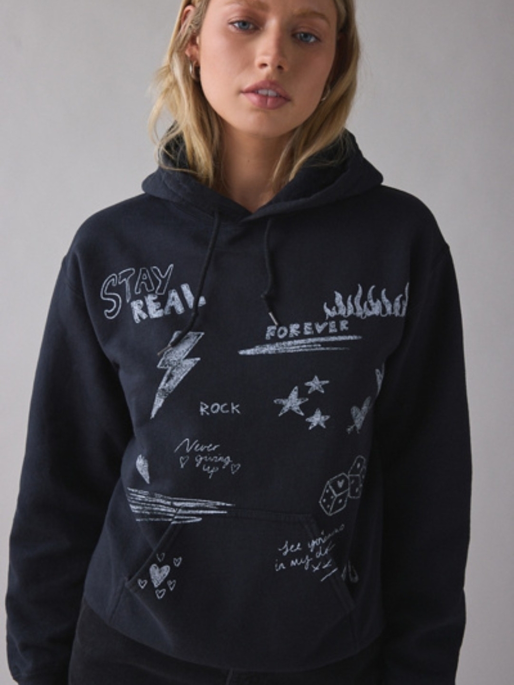 NWT Urban Outfitters Scribble Art Black Graphic Hoodie  ■ Size XS